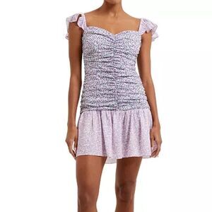 French Connection Purple  Enora Floral Smocked Ruched Mini Dress | 8